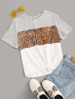 Леопардовая полосатая футболка