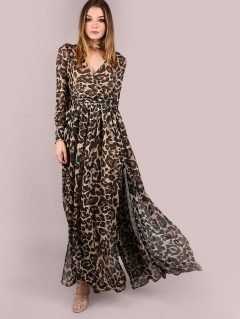 Модное шифоновое макси платье с леопардовым принтом