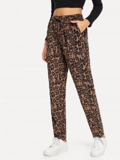 Леопардовые брюки с карманом