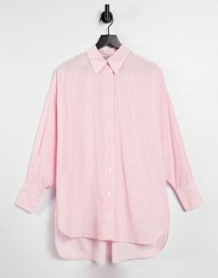 Поплиновая рубашка в стиле oversized розового цвета в полоску Stradivarius-Розовый цвет