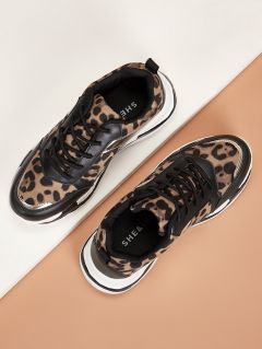 Кроссовки на шнурках с леопардовым принтом