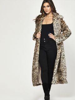 Леопардовое пальто из искусственной кожи с карманом