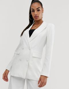 Белый двубортный пиджак удлиненного кроя Na-kd