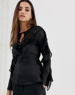 Блузка с кружевной баской Lipsy-Черный