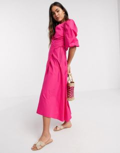 Розовое поплиновое платье миди Stradivarius-Розовый