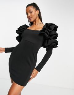 Черное платье мини с большими объемными рукавами ASOS DESIGN-Разноцветный