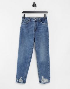 Голубые выбеленные джинсы в винтажном стиле со рваной отделкой Topshop-Голубой