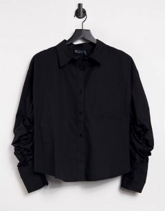 Хлопковая рубашка черного цвета с вырезом с кулиской на спине ASOS DESIGN-Черный цвет