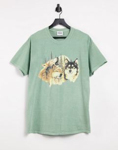 Oversized-футболка с изображением волков Vintage Supply-Зеленый цвет