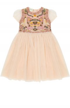Многослойное приталенное платье с вышивкой и кристаллами Gucci
