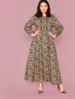 Леопардовое платье размера плюс с оригинальным рукавом