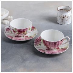 Доляна Сервиз чайный фарфоровый Доляна «Вдохновение», 4 предмета: 2 чашки 230 мл, 2 блюдца d=15 см, цвет розовый