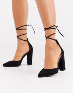 Черные туфли на блочном каблуке с завязкой вокруг щиколотки Glamorous-Черный