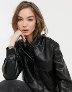 Черная куртка из искусственной кожи Bershka-Черный