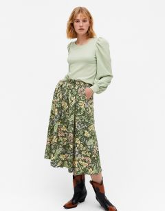 Зеленая юбка миди с принтом листьев Monki Sigrid-Многоцветный