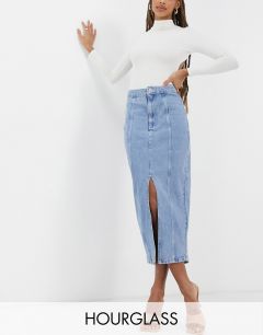 Голубая выбеленная джинсовая юбка миди со швами ASOS DESIGN Hourglass-Черный