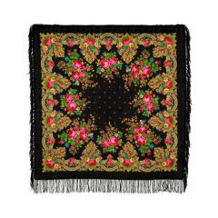 Платок Павловопосадская платочная мануфактура, 125х125 см, розовый, черный