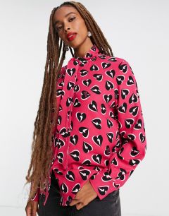 Розовая блузка со сплошным принтом в виде сердечек Love Moschino Camicia-Розовый цвет