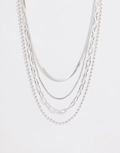 Серебристое ожерелье с цепочками в несколько рядов ASOS DESIGN-Серебряный