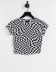 Черная футболка с изогнутым узором в шахматную клетку New Look-Черный цвет