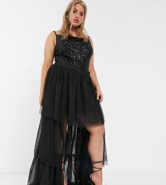 Черная ярусная юбка макси из тюля Lace & Beads Plus-Черный