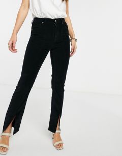 Черные вельветовые джинсы-сигареты с завышенной талией и разрезами спереди ASOS DESIGN-Черный