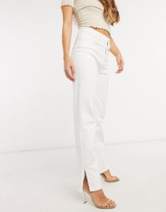 Белые джинсы прямого кроя с классической талией и разрезами Femme Luxe-Белый