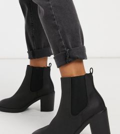 Черные ботинки челси на каблуке для широкой стопы New Look Wide Fit-Черный цвет