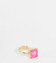 Эксклюзивное тонкое кольцо регулируемого размера с неоново-розовым квадратным камнем и позолотой 22 карата Big Metal London-Розовый цвет