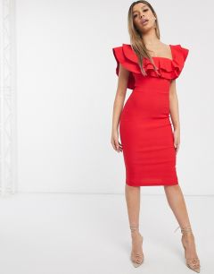 Красное платье миди со спущенными плечами Vesper-Красный