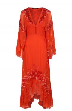 Приталенное шелковое платье асимметричного кроя Roberto Cavalli