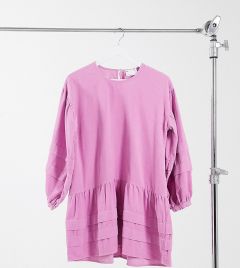 Светло-розовое свободное вельветовое платье мини с присборенными деталями ASOS DESIGN Petite-Розовый