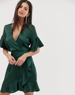 Атласное платье мини с оборкой AX Paris-Зеленый