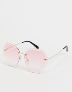 Солнцезащитные очки в золотистой шестиугольной оправе с розовыми стеклами SVNX-Золотой