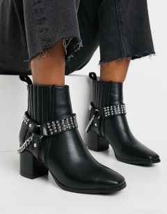 Черные ботинки с квадратным носком и ремешками Lamoda-Черный