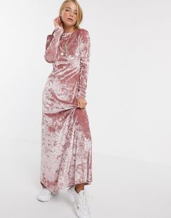 Бархатное платье макси с длинными рукавами ASOS DESIGN-Розовый