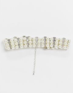 Серебристое ожерелье-чокер с искусственным жемчугом ASOS DESIGN-Серебряный