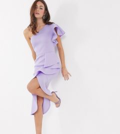 Эксклюзивное платье миди на одно плечо лавандового цвета с оборками True Violet-Фиолетовый