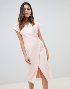 Платье миди с запахом и пуговицами сбоку ASOS DESIGN-Розовый