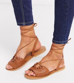 Светло-коричневые кожаные сандалии для широкой стопы с завязками ASOS DESIGN-Светло-коричневый