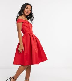 Красное платье миди с открытыми плечами Chi Chi London Petite-Красный
