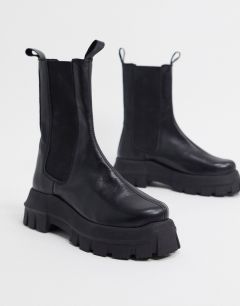 Черные кожаные ботинки челси на массивной подошве ASOS DESIGN-Черный