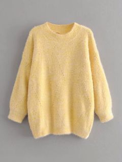 Однотонный мохеровый свитер с круглым вырезом
