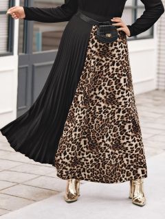 Двухцветная леопардовая плиссированная юбка размера плюс без сумки