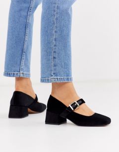Черные бархатные туфли на каблуке с квадратным носком ASOS DESIGN-Черный