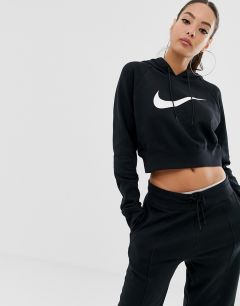 Укороченное oversize-худи черного цвета с логотипом-галочкой Nike-Черный