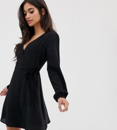 Черное платье мини с запахом и длинными рукавами New Look Petite-Черный