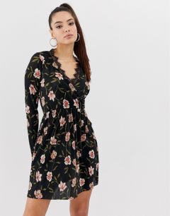 Плиссированное платье мини с запахом и цветочным принтом ASOS DESIGN print-Мульти