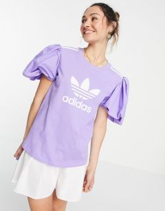 Светло-фиолетовая футболка с объемными рукавами, логотипом и тремя полосками adidas Originals x Dry Clean Only-Фиолетовый цвет