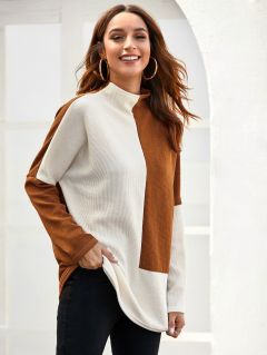 Двухцветный длинный свитер оверсайз